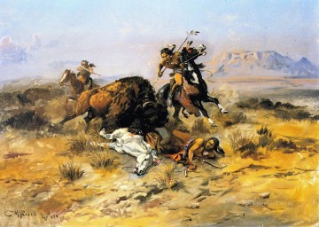 Caza de búfalos 1898 Charles Marion Russell Indios Americanos Pinturas al óleo